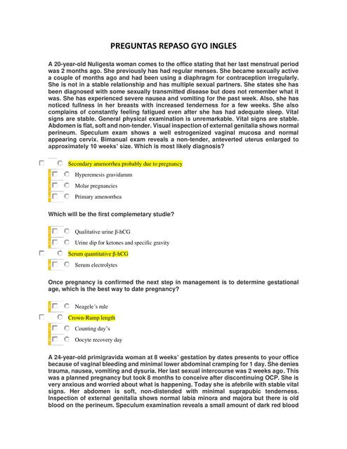 PREGUNTAS REPASO GINE INGLES MEDICSTORE UDocz