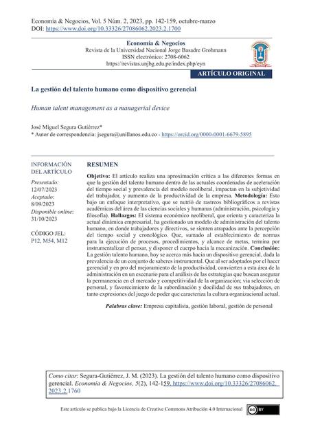 2 La Gestion Del Talento Humano Como Dispositivo Johana Gallego UDocz