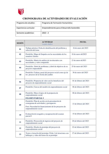 Cronograma De Actividades De Evaluaci N Eds Felix Flores Udocz