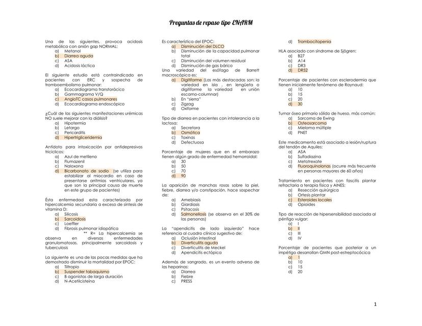 Banco De Preguntas Enarm Francisco P Rez Udocz