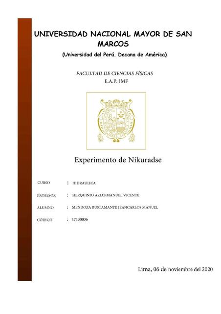 Experimento De Nikuradse Hidraulica Jeancarlos Mendoza B Udocz