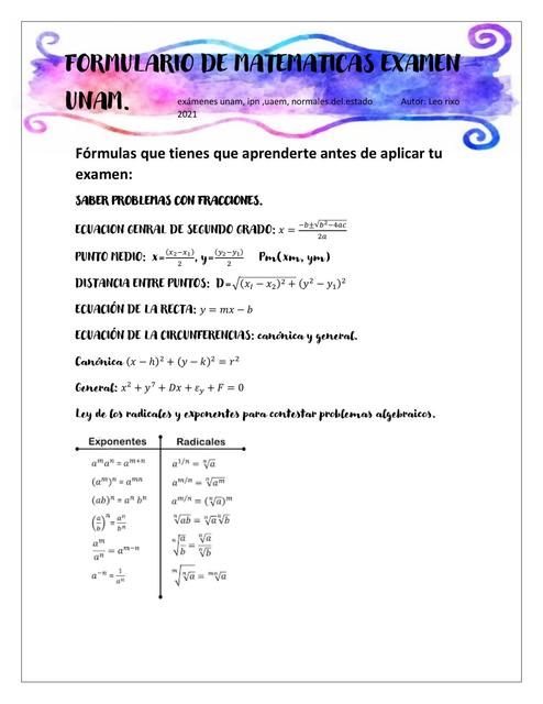 Formulario Matematicas Unam LEonel Rico UDocz