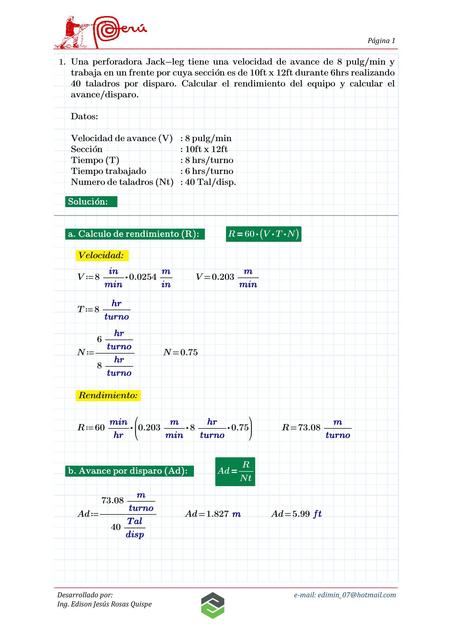Ejercicio de Perforadora Jackleg Edison Jesús Rosas Quispe uDocz