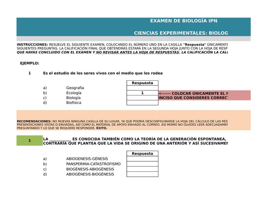 Examen interactivo Biología IPN apun tesmedicina uDocz