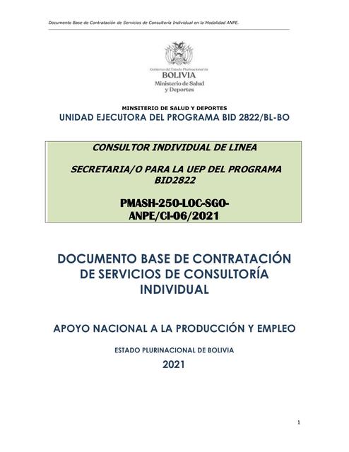 Documento Base De Contrataci N De Servicios De Consultor A Individual