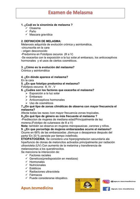 Examen De Melasma Apun Tesmedicina UDocz