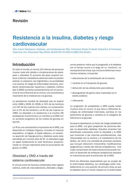 Resistencia A La Insulina Diabetes Y Riesgo Cardiovascular Yenia