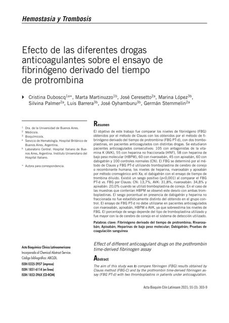 Efecto De Las Diferentes Drogas Anticoagulantes Sobre El Ensayo De