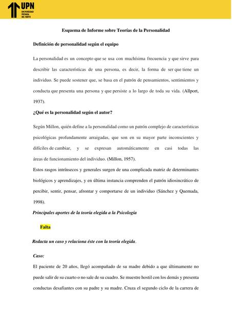 Esquema De Informe Sobre Teor As De La Personalidad Rosse Udocz