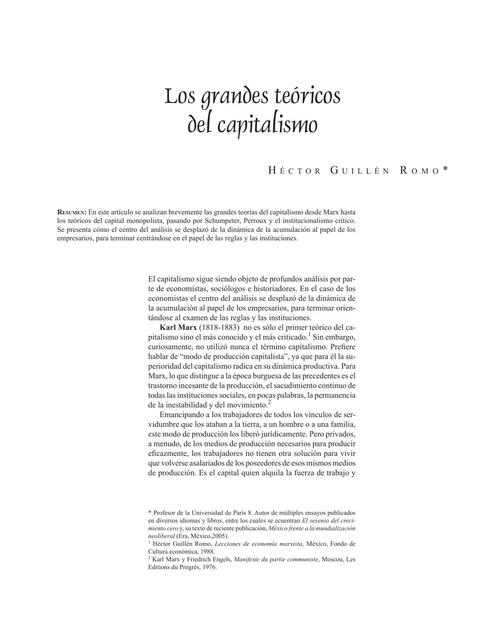 Héctor Guillén Los Grandes Teóricos del Capitalismo Nataly Alfaro uDocz