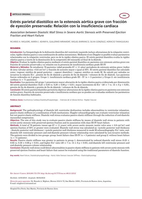 Estrés Parietal Diastólico en la Estenosis Aórtica Grave con Fracción