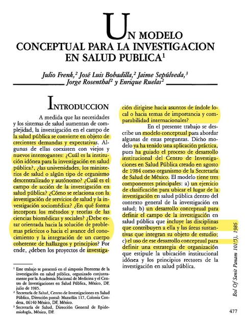 Un Modelo Conceptual Para La Investigaci N En La Salud P Blica Julio