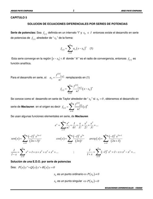 Solución de ecuaciones diferenciales por series de potencias Tommy