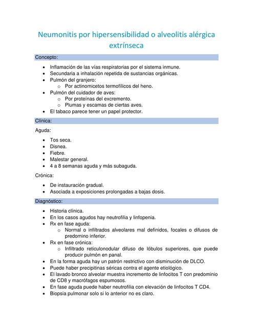 Neumonitis por Hipersensibilidad o Alveolitis Alérgica Extrínseca PDF