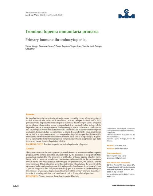 Trombocitopenia Inmunitaria Primaria Dayana Miriam Herrera Vargas Udocz