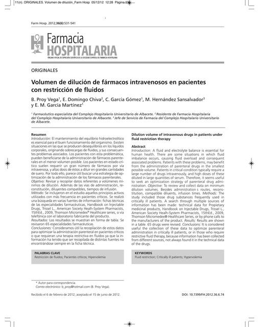 Diluci N De F Rmacos Intravenosos En Pacientes Con Restricci N De