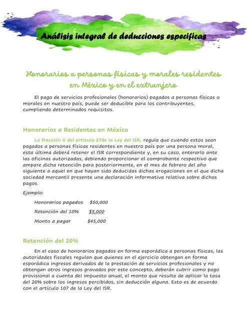 Análisis de Deducciones Honorarios y Arrendamiento Shirley Rodríguez