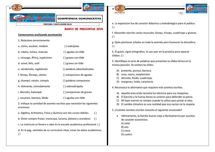 Banco de Preguntas Acentuación LUZ DIANA SANCHEZ CRUZ uDocz