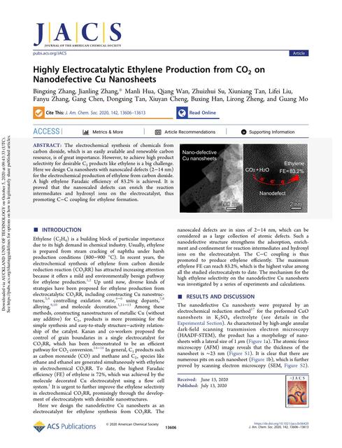 Producción altamente electrocatalítica de etileno a partir de CO2 en