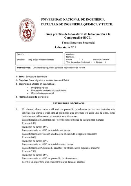 Laboratorio Estructura Secuencial Study Ingenieros Udocz