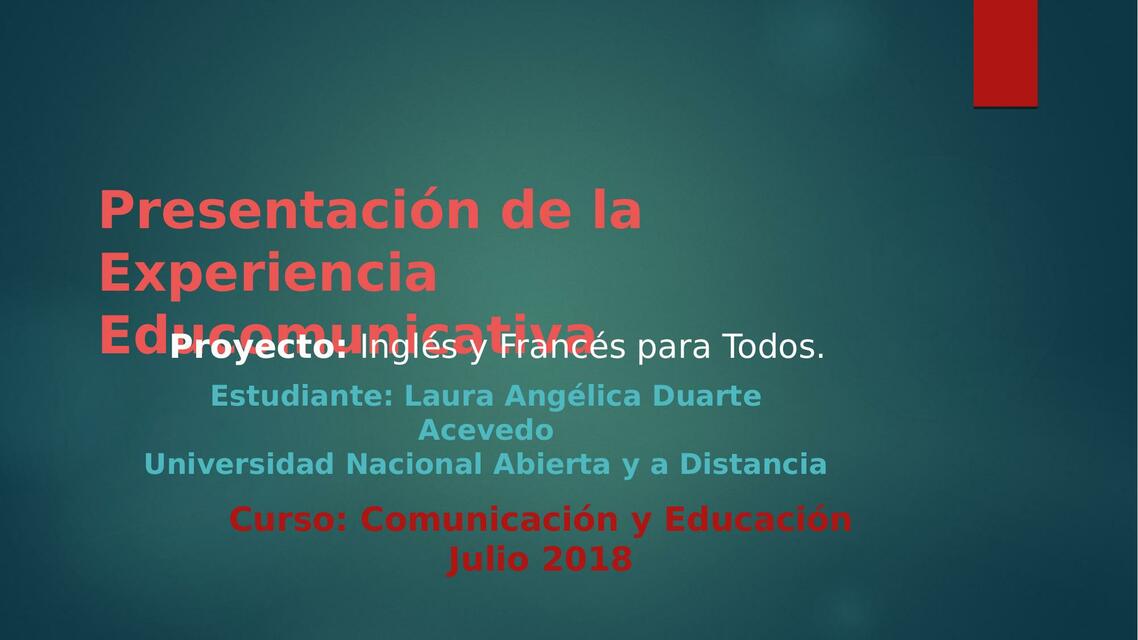 Comunicación y Educación Experiencia Educomunicativa Trabajo Final