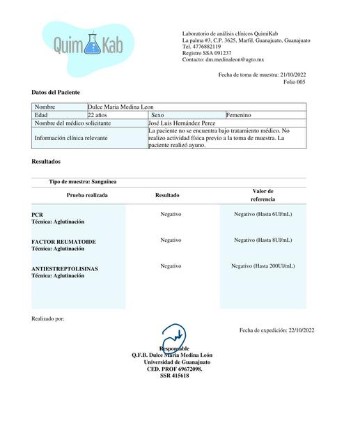 Informe De Resultados Determinaci N De Aso Dulce Mar A Medina Udocz