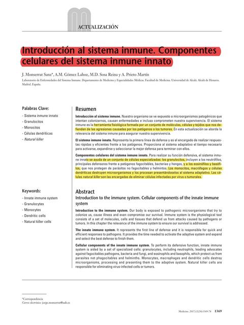 Introducción al Sistema Inmune Componentes Celulares del Sistema