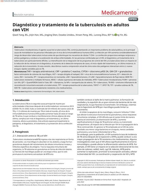 Diagnóstico y Tratamiento de la Tuberculosis en Adultos con VIH