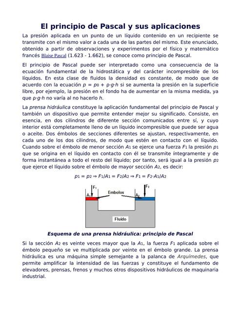 El principio de Pascal y sus aplicaciones Apuntes de Física uDocz