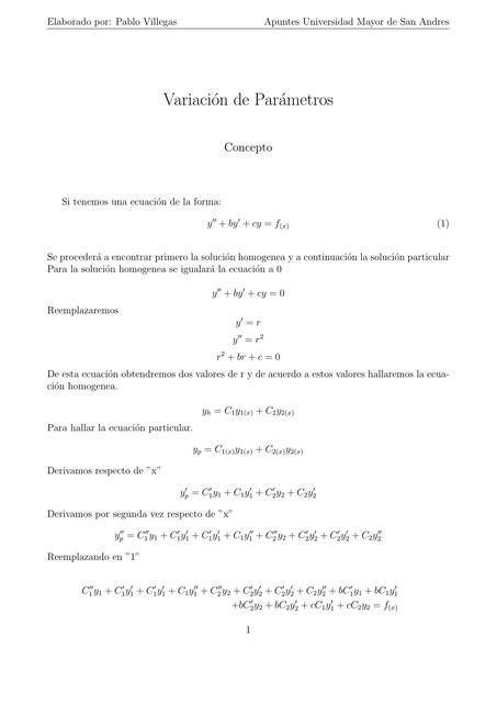 Ecuación Diferencial Variación de parámetros IngeApuntes uDocz
