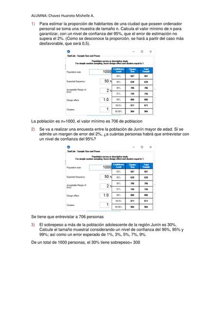 Ejercicios Tamaño Muestral Mishelle Chavez uDocz