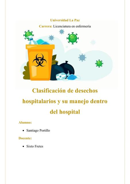 Clasificación de residuos hospitalarios y su manejo dentro del hospital