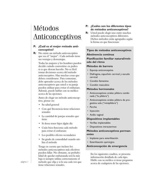 Métodos anticonceptivos Ginecología mujeres uDocz