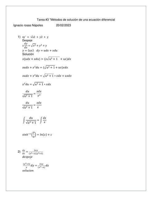 Métodos de Solución de una Ecuación Diferencial IGNACIO ROSAS NAPOLES