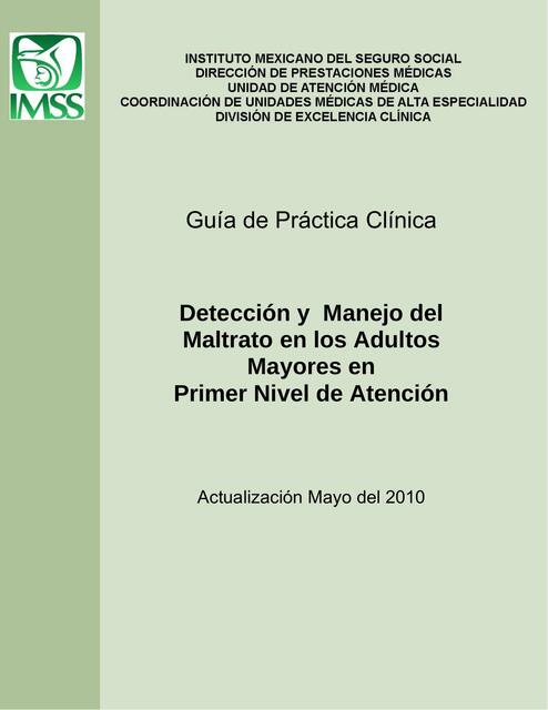 Detecci N Y Manejo Del Maltrato En Los Adultos Mayores En Primer Nivel