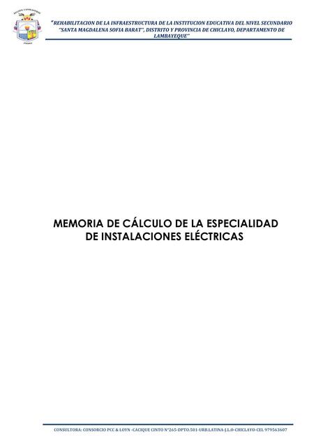 Memoria De C Lculo De Instalaciones El Ctricas Carlos Ramirez Odar