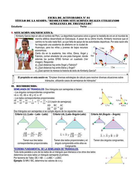 Resúmenes de Semejanza de triángulos Descarga apuntes de Semejanza de