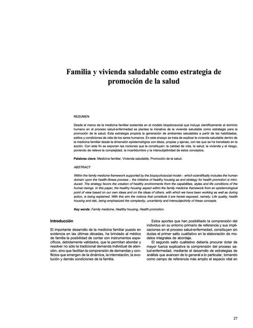 Familia Y Vivienda Saludable Como Estrategia De Promoci N De La Salud