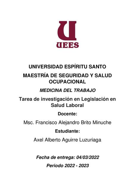 Tarea de Investigación en Legislación en Salud Laboral Axel Aguirre