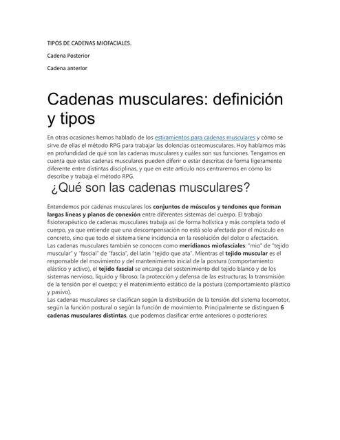 Cadenas Musculares Definición y Tipos Elizabeth uDocz