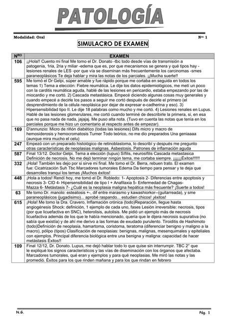 Simulacro De Examen De Patolog A Jorge Benseny Udocz