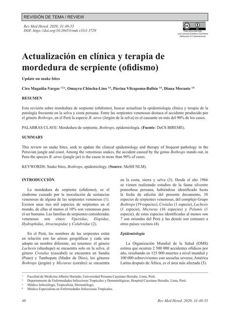 Actualización en clínica y terapia de mordedura de serpiente ofidismo