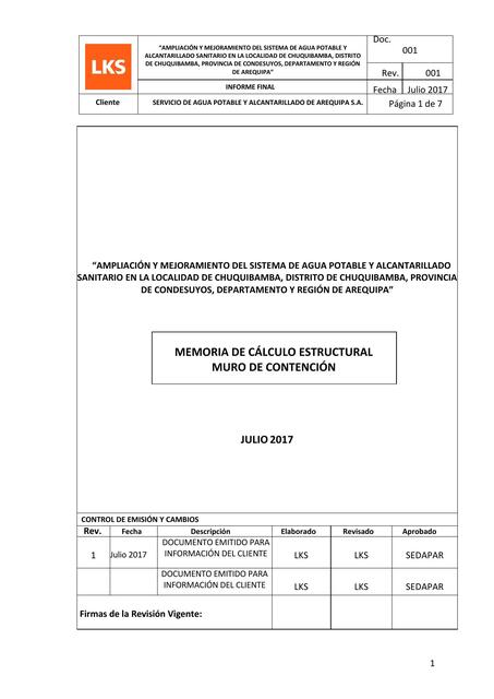 Memoria de calculo estructural muro de contención Hector uDocz