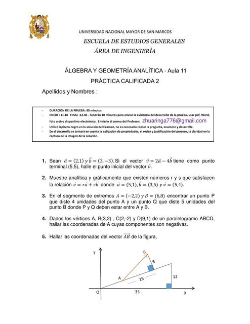 Álgebra y geometría analítica Práctica calificada Material de