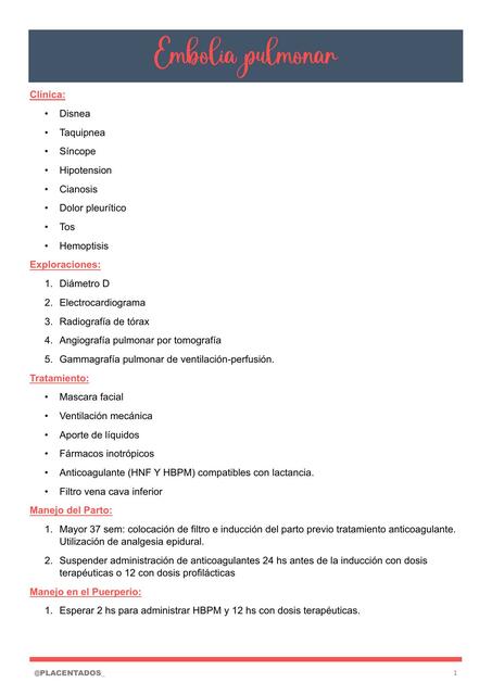 Embolia Pulmonar Y Embarazo Placentados Udocz