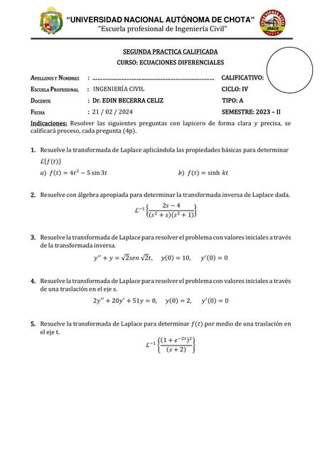 Práctica II de Ecuaciones Diferenciales Tipo A UNACH Salón Del