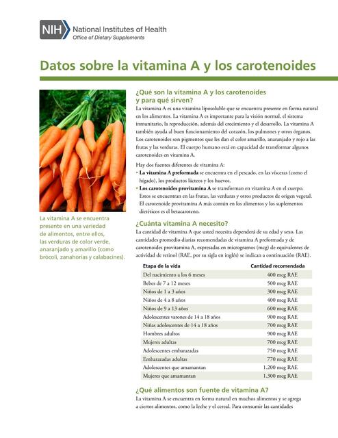 Datos Sobre La Vitamina A Y Los Carotenoides Aylin Morales UDocz