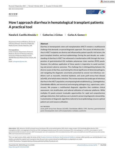 How I Approach Diarrhea In Hematological Transplant Emely Corina