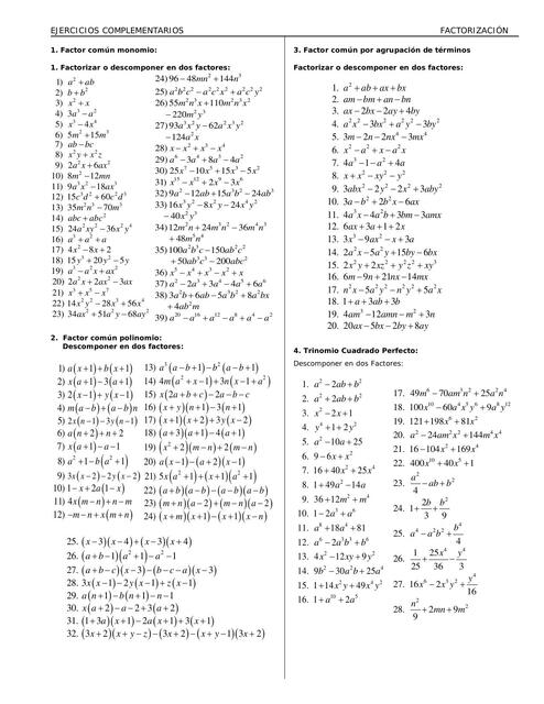 Ejercicios de Factorizacion