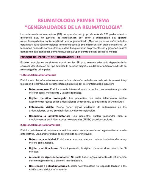 GENERALIDADES DE LA REUMATOLOGIA